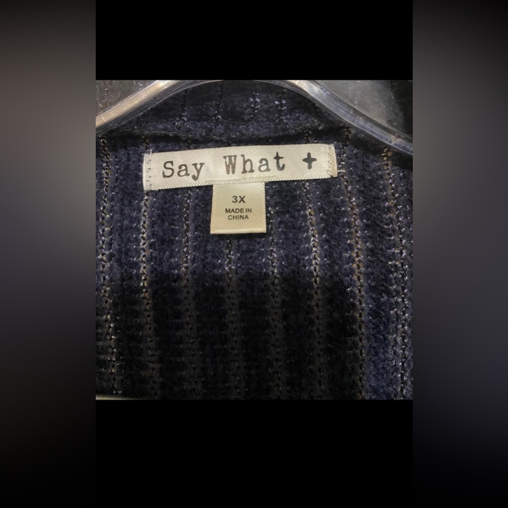 Say What? Women’s navy Ribbed Duster Cardigan Sweater, 3X - Picture 4 of 8